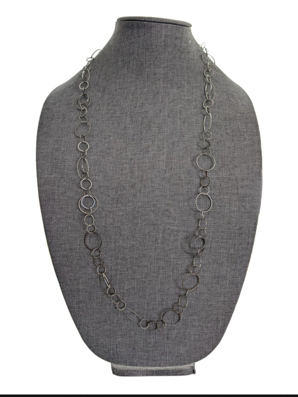 NY And Co Silver Tone Geometric Interlocking Circles Chain Long Boho Necklace